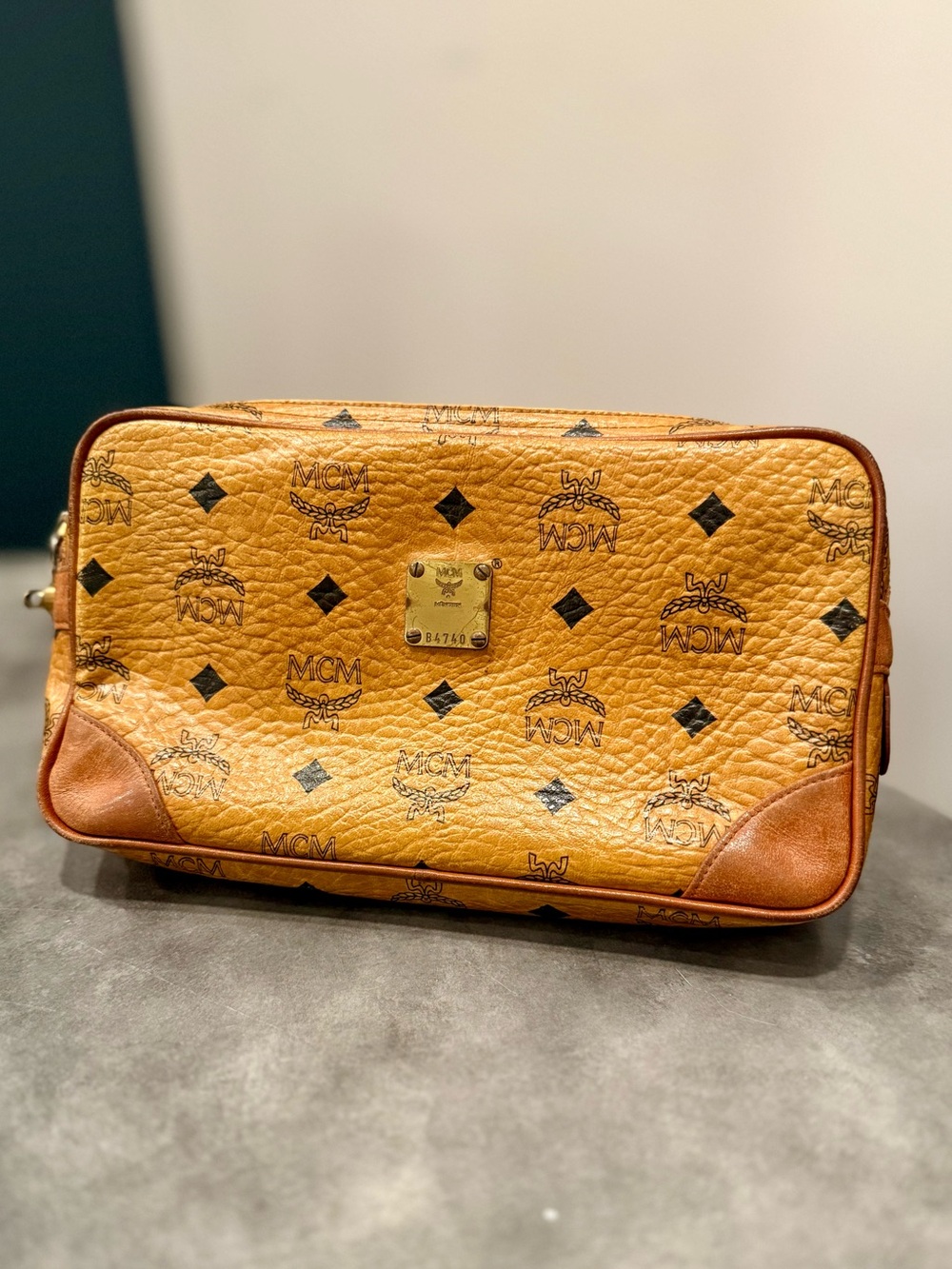 MCM Cognac Visetos Monogram Pouch with Leather Trim - Picture 3 of 13